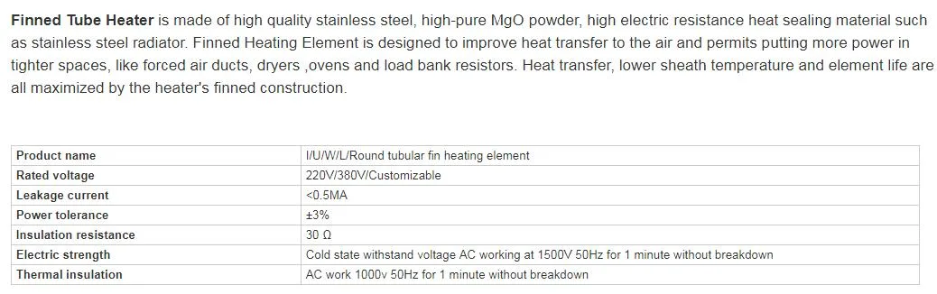 Factory Supplied U-Shaped Stainless Steel Electric Finned Tubular Heater Heating Element